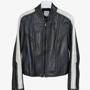Armani Collezioni 2004 Vintage Colour Block Zip Leather Jacket